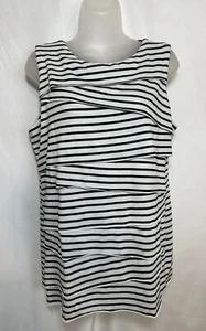 Christopher & Banks Womens Shirt Size Large Black White Striped Comfort Stretchy - Picture 1 of 3