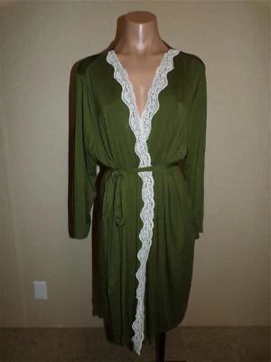 Ekouaer Robe Size XXL Womens Green White Lace Trim 3/4 Sleeve Tie Front NWT - Image 1 of 4