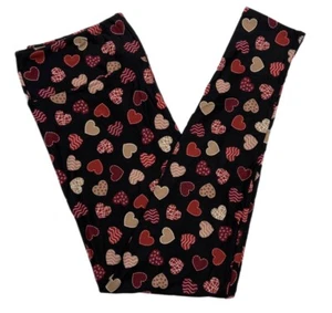 Tween Kinder Lularoe Leggings Valentinstag Herzen auf schwarz passt 12/0 - Bild 1 von 1