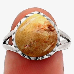 Natural Palm Root Fossil Agate 925 Sterling Silver Ring s.8 Jewelry R-1074 - Picture 1 of 5