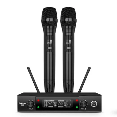 Professional Dual Dynamic Handheld Wireless Microphones, 328ft Range UHF Wire... - Image 1 of 4