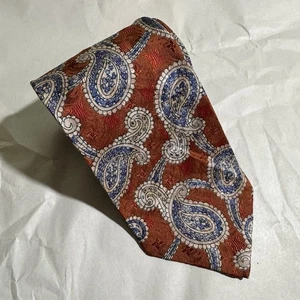ROBERT TALBOTT Corbata Siete Pliegues Seda Rojo Naranja Geométrica Paisley 61"x3.5" - Imagen 1 de 6