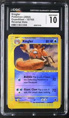 CGC 10 GEM MINT Kingler 2002 Expedition 15/165 Reverse Holo Pokemon Card - Image 1 of 2