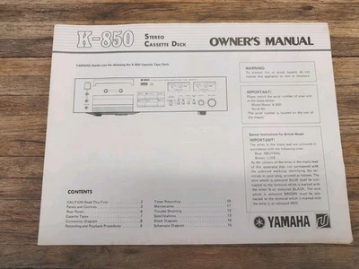 Yamaha K-850 Cassette Deck Original Manual del Propietario / ¡¡MUY BONITO!!! Foto 1 de 4