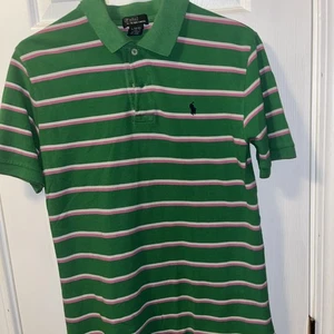 Polo Ralph Lauren Boy's Striped Polo - Green/White/Pink (Navy) - Size: L 14/16 - Picture 1 of 4