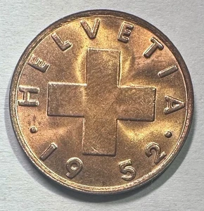 1952 Switzerland 1 Rappen, UNC/BU RD - Picture 1 of 2