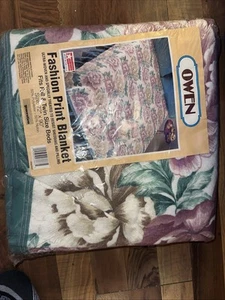 Owen Blanket Vintage NOS Fashion Print Full/Twin Abstract Satin Trim 72x90 in - Picture 1 of 2