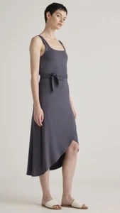 Quince Women’s Dress Tencel Jersey Side Tie Midi Large Carbon Grey - Picture 1 of 8