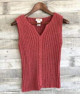 Talbots Chunky V Neck Knit Sleeveless Tank Top Women's M Deep Coral PINK Stretch - Picture 1 of 5