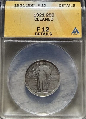 1921 Standing Liberty Silver Quarter - ANACS F12 Details - Image 1 of 4