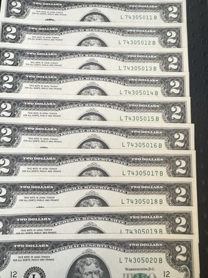 NUEVO Lote de 25 billetes secuenciales de 2 dólares serie 2017A sin circular  Foto 1 de 3