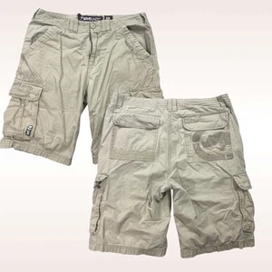 Ecko UNL TD Cargo Shorts Mens 34 Khaki 11" Rhino Logo Raw & Uncut Ripstop Y2K - Picture 1 of 12