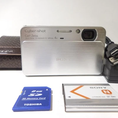 SONY Cyber-Shot DSC-T99 Silver Digital Camera w/Battery Charger SD card Japanese - Image 1 of 4