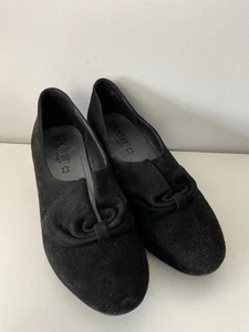 Hotter Donna Suede Leather Shoes Size UK 4 EU 37 Black Smart Low Heel - Picture 1 of 15