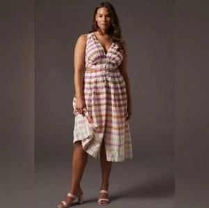 Anthropologie Maeve Dress Size 12 Ombre Plaid Midi Sundress Nwt - Picture 1 of 4