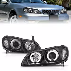 Black Clear Lens Projector Headlight Set w/Halo for 2002-04 Infiniti I35 w/o HID - Picture 1 of 7
