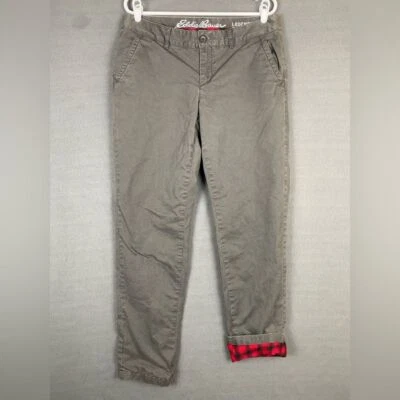 Eddie Bauer Boyfriend Fit Chino Pants Women's 8 Flannel Lined Relaxed Leg - Image 1 of 4