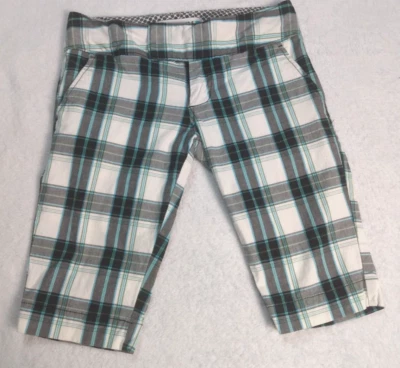 Roxy White, Blue & Gray Plaid Cropped Capri Shorts Ladies Size 0 - Image 1 of 4