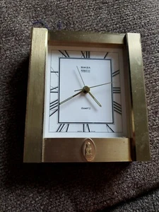 Swiza - Reloj despertador Manhattan cuarzo latón dorado mediados siglo XX cuadrado - Imagen 1 de 6