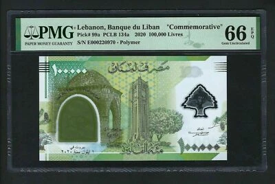 Lebanon 100000 Lira 2020 P99a Commemorative Uncirculated Grade 66 - Image 1 of 2