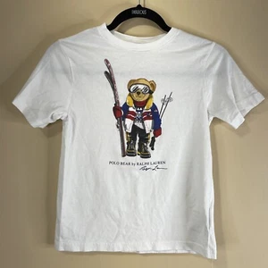 Polo Ralph Lauren Bear Girls Boys T-Shirt Small 0 White Short Sleeve Ski Snow - Picture 1 of 16
