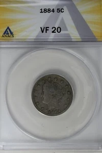 1884  .05  ANACS  VF 20    Liberty Nickel, V Nickel, 5 Cent Piece - Picture 1 of 2