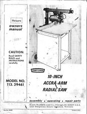 1972 Craftsman 113.29461  10" Accra-Arm Radial Saw with Packing Lists