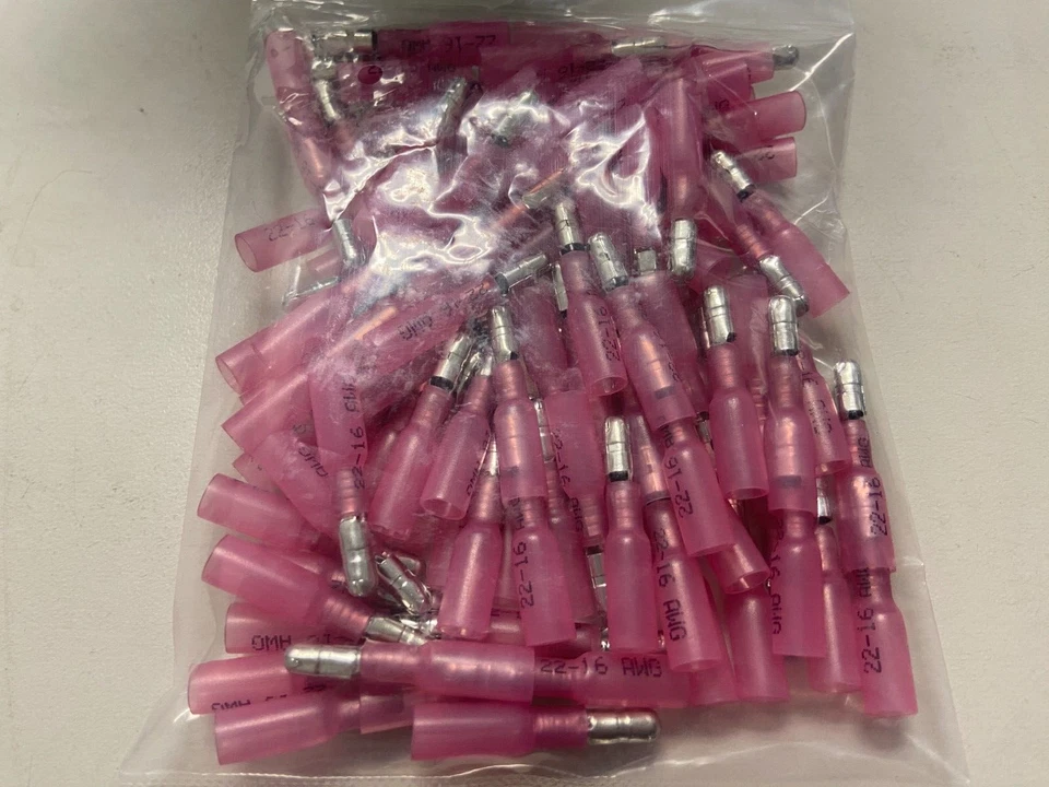 100 RED Heat Shrink Male BULLET Crimp Connectors AWG 22-16 - Image 1 of 1