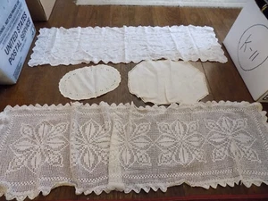 "Lote de ropa de cama de colección bordada de ganchillo encaje algodón lino doily bufanda de tocador 40" - Imagen 1 de 12