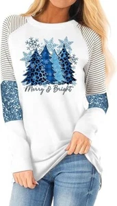 Woffccrd Weihnachtsshirt Damen M Langarm Pailletten Leopard gestreift Ärmel --D7 - Bild 1 von 1