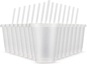 Rtteri 15 Pcs Reusable Cups with Straws and Lids 16 Oz Glitter Tumblers Plastic - Picture 1 of 12