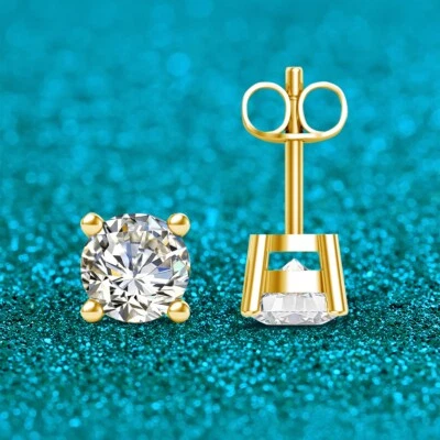 1 Echtgold Ohrring 750 Gelbgold  mit  1ct Moissanite - klassischer Ohrstecker - Bild 1 von 4