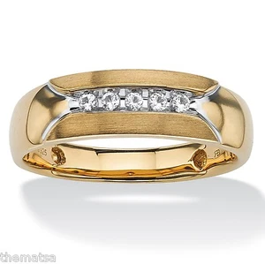 14K GOLD STERLING SILVER ROUND WHITE SAPPHIRE MENS RING SIZE 8 9 10 11 12 13 - Picture 1 of 2