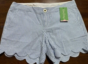 NEW Lilly Pulitzer Buttercup Sz 2 Seersucker Blue Striped Scalloped Hem 5” $68 - Picture 1 of 2