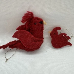 Vintage Christmas Wool / Felt Male Cardinal Birds 2 Ornaments Virginia - Picture 1 of 8