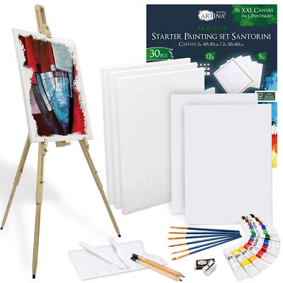 31 tlg Malset Acryl Staffelei Zeichenset Künstler Acrylfarben Pinsel Keilrahmen - Bild 1 von 4