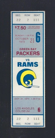 FRED DRYER 2 SAFETIES - VINTAGE 1973 NFL GREEN BAY PACKERS @ RAMS FULL TICKET Cover