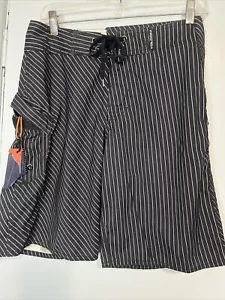 Volcom Black and White Stripe Board Swim Surfing Shorts No Tag Size True Size 33 - Picture 1 of 9