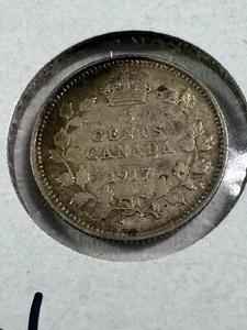 1917 Canada 5 Cents Small Silver Coin Cleaned - Picture 1 of 4
