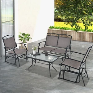 4PCS Outdoor Glider Chair & Table Set Patio Conversation Furniture Set - Picture 1 of 10