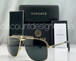 Versace Square Sunglasses VE2242 1002/87 Gold Metal Frame Dark Gray Lens 61mm - Picture 1 of 8