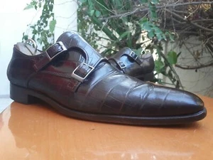 Scarpe da uomo Billionaire marroni in vero alligatore doppio cinturino monaco EU 40 UK 6 US 7 - Foto 1 di 11