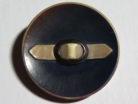 Large Vintage Celluloid Buckle Button - Metal OME Cover