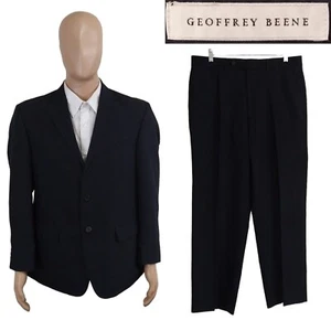 Geoffrey Beene Two Piece Navy Blue Viscose Blend Suit 40S Pleated Pants 34X28 - Picture 1 of 15
