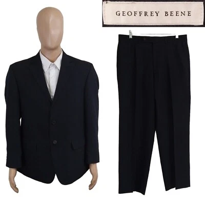 Geoffrey Beene Two Piece Navy Blue Viscose Blend Suit 40S Pleated Pants 34X28 - Image 1 of 4
