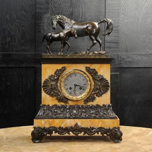 MARE and FOAL ~ EARLY FRENCH BRONZE SIENNA MARBLE CLOCK SILK SUSPENSION C1820 - Picture 1 of 10