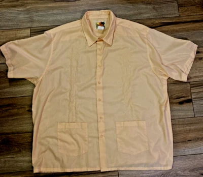 The Genuine Haband Guayabera Men's Salmon Poly Cotton 2 Pocket Cuban Shirt- XXL - Image 1 of 4