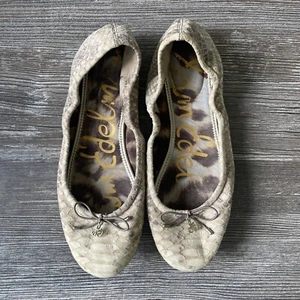 Sam Edelman Flats Sz 8.5 Felicia Brown/Beige Snake Pattern Bow Tie Ballet Shoes - Picture 1 of 11