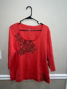westbound womans top size XL orange 3/4 sleeve new floral print - Picture 1 of 6