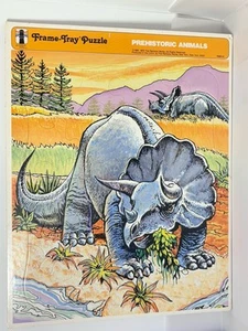 Prehistoric Animals Triceratops Frame Tray Puzzle, Genuine Vintage Americana - Picture 1 of 2
